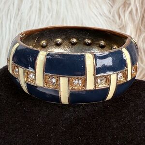 Goldtone, vintage enamel bling costume cuff, bangle bracelet